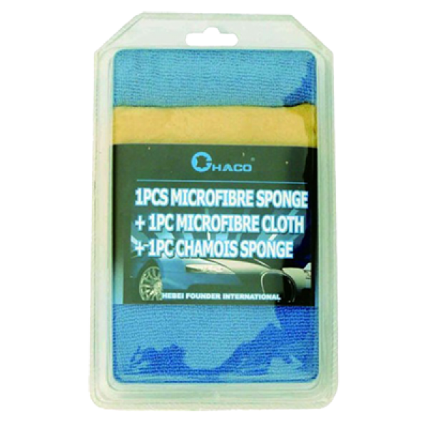 BL004 1pc Microfibre sponge + 1pc chamois sponge +1pc microfibre cloth